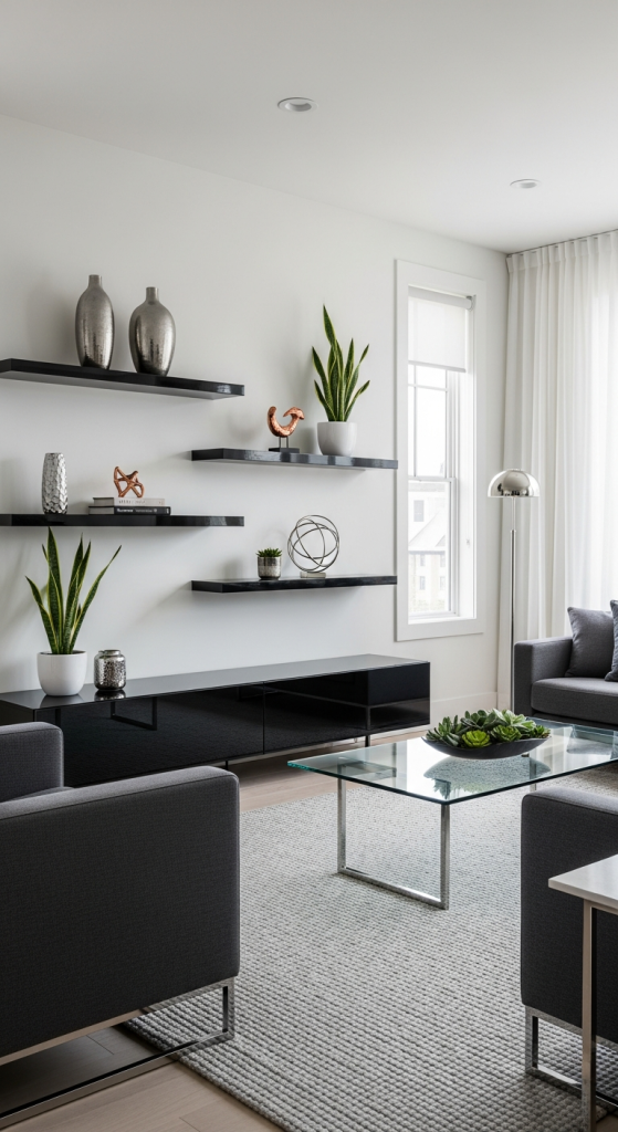 Black Floating Shelves For A Bold Statement