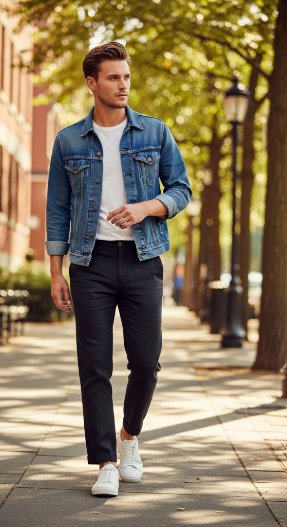 Black Linen Pants And Denim Jacket