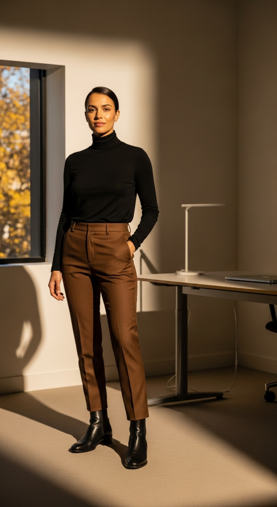 Brown Pants With Black Turtleneck