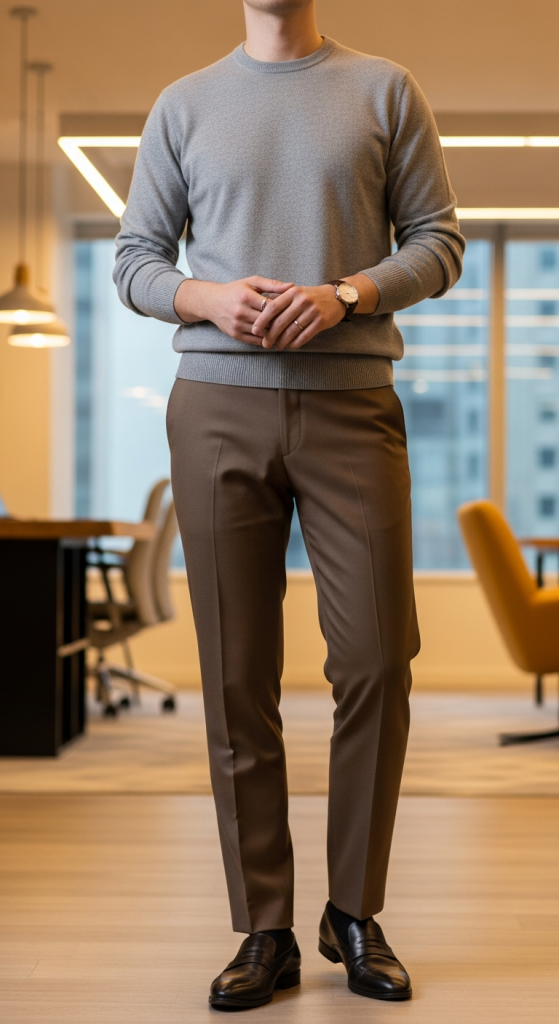 Brown Pants With Grey Sweater