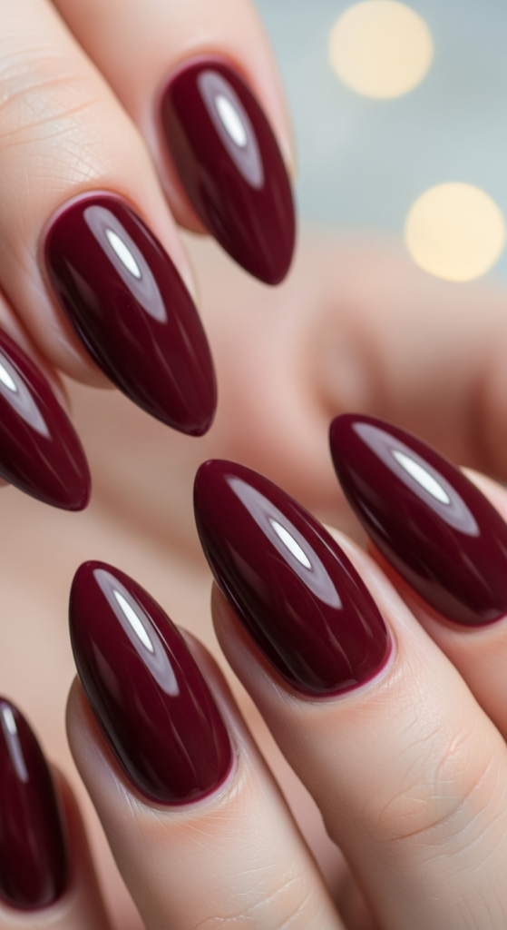Burgundy Almond Nails with Glossy Shine