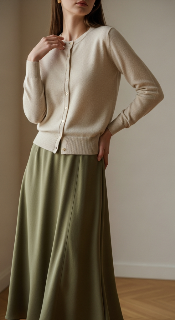 Buttoned Cardigan With Midi Skirt