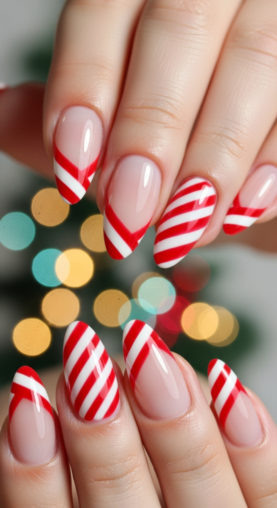 Candy Cane Almond French Tips