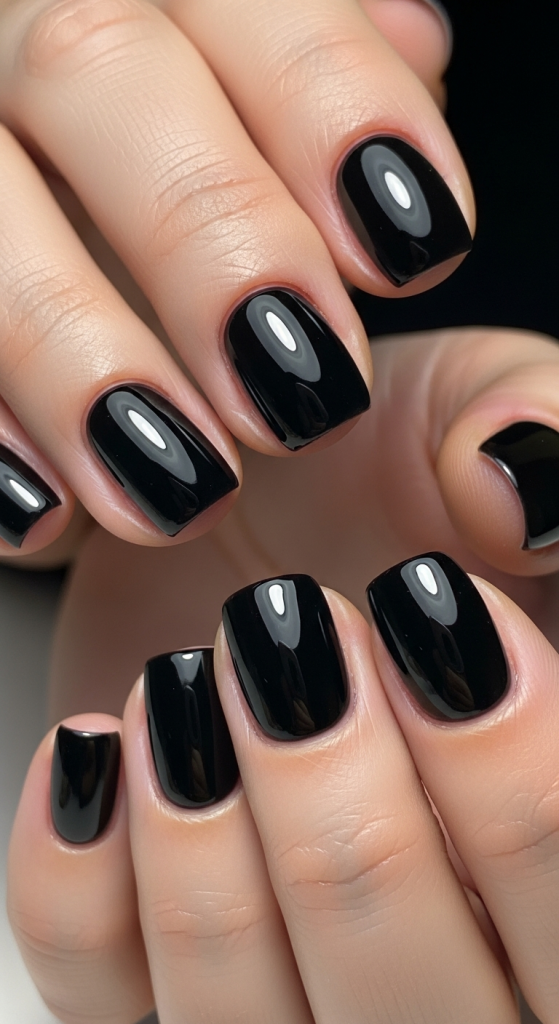 Classic Glossy Black Short Nails