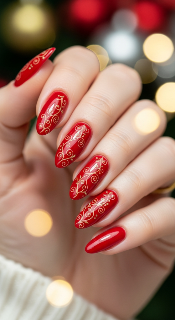 Classic Red Almond Christmas Nails