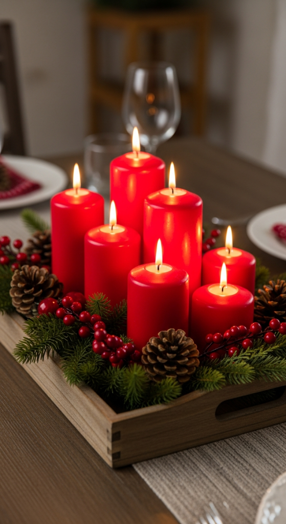 Classic Red & Green Candle Centerpiece