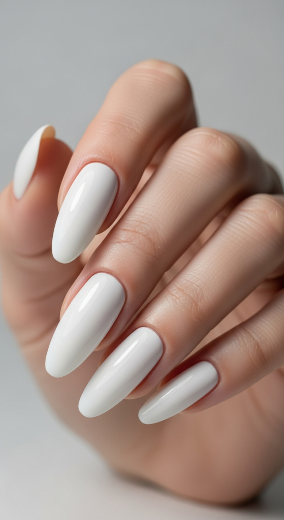 Classic White Almond Nails