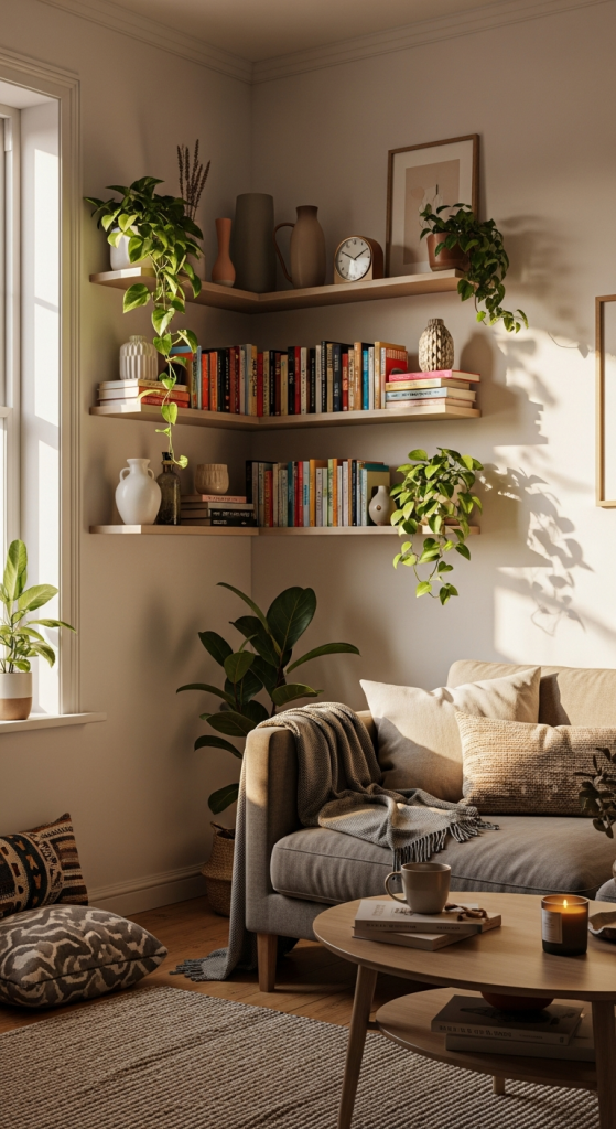 Corner Shelves Above Couch