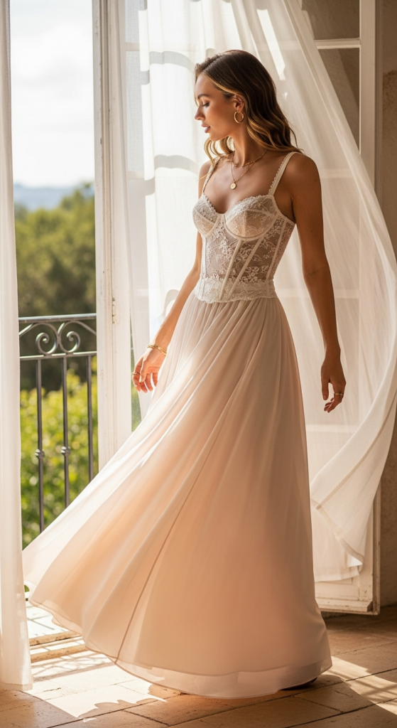 Corset Top With A Flowy Maxi Skirt