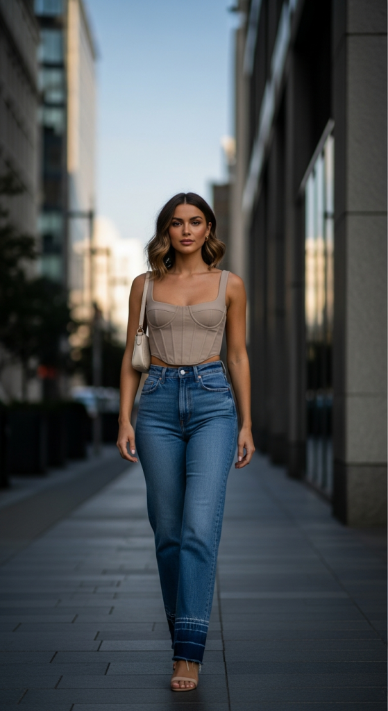 Corset Top With High-Waisted Jeans