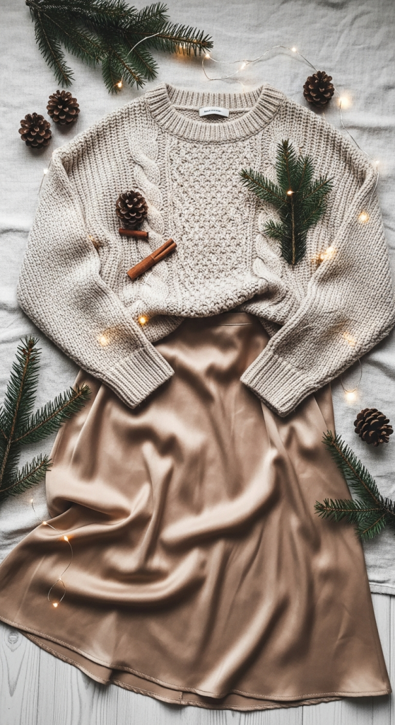 Cozy Oversized Sweater With a Satin Skirt