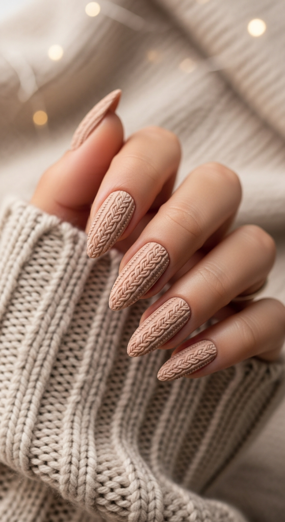 Cozy Sweater-Texture Almond Nails