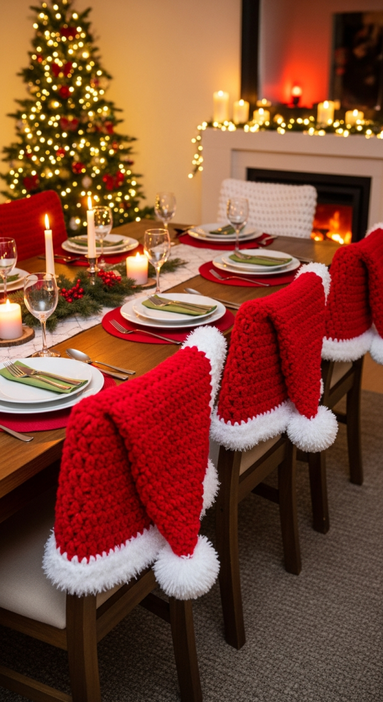 Crochet Santa Hat Chair Covers