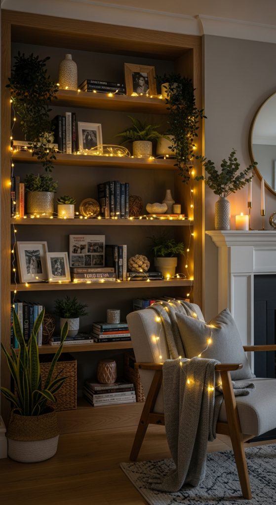 Decorate Your Bookshelves with Mini Fairy Lights