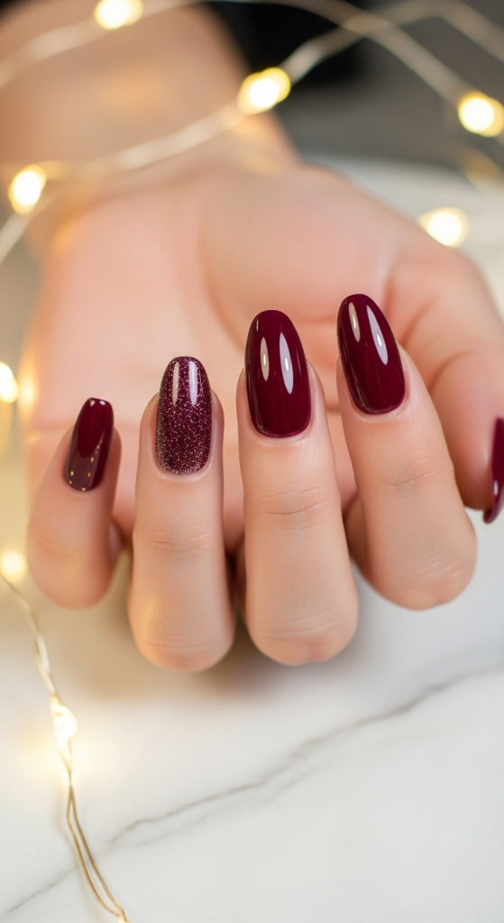 Deep Burgundy Glam Nails
