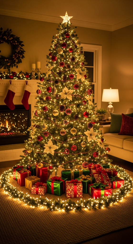 Fairy Lights Around the Christmas Tree Base