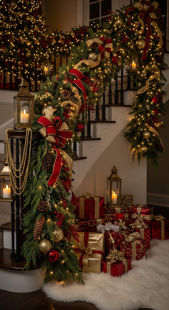 Fairy Lights Wrapped Around a Christmas Garland