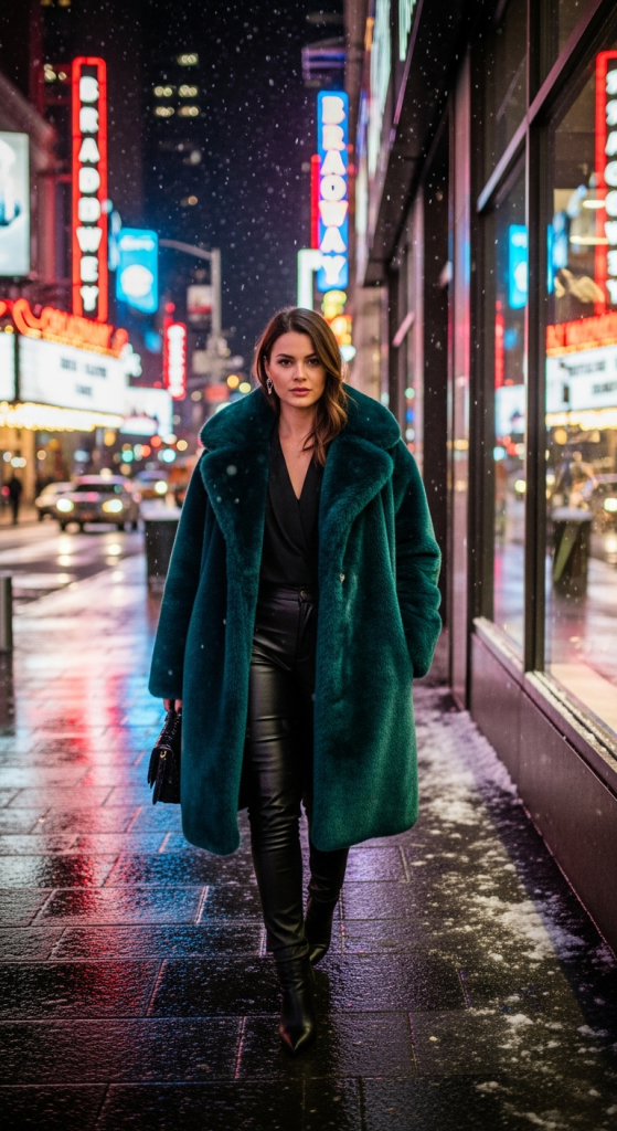 Faux Fur Coat + Leather Pants