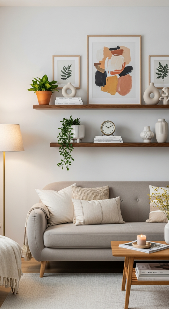 Floating Shelves Above The Sofa