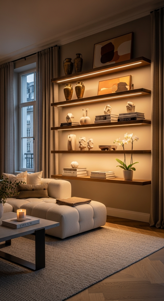 Floating Shelves With Built-In Lighting