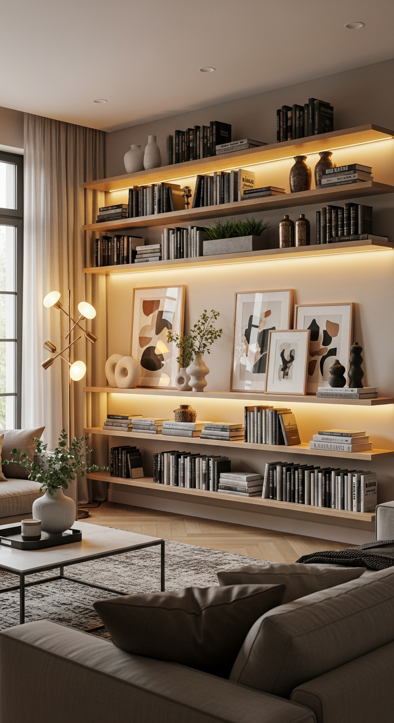 Stylish Floating Shelves for Living Room