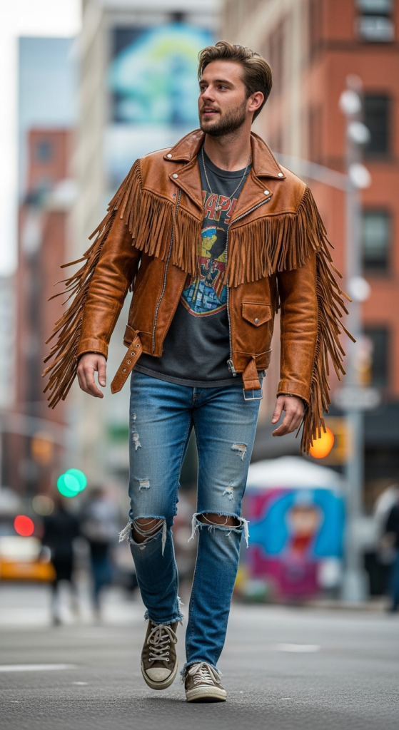 Fringe Jacket With Graphic Tee