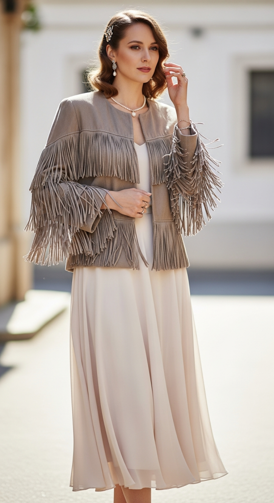 Fringe Jacket With Midi Skirt