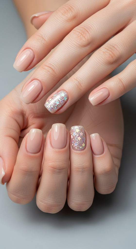 Glitter Star Accent Nails