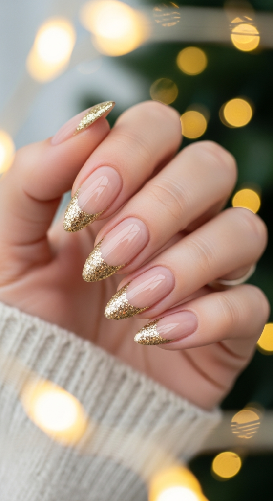 Gold Glitter Almond Tips