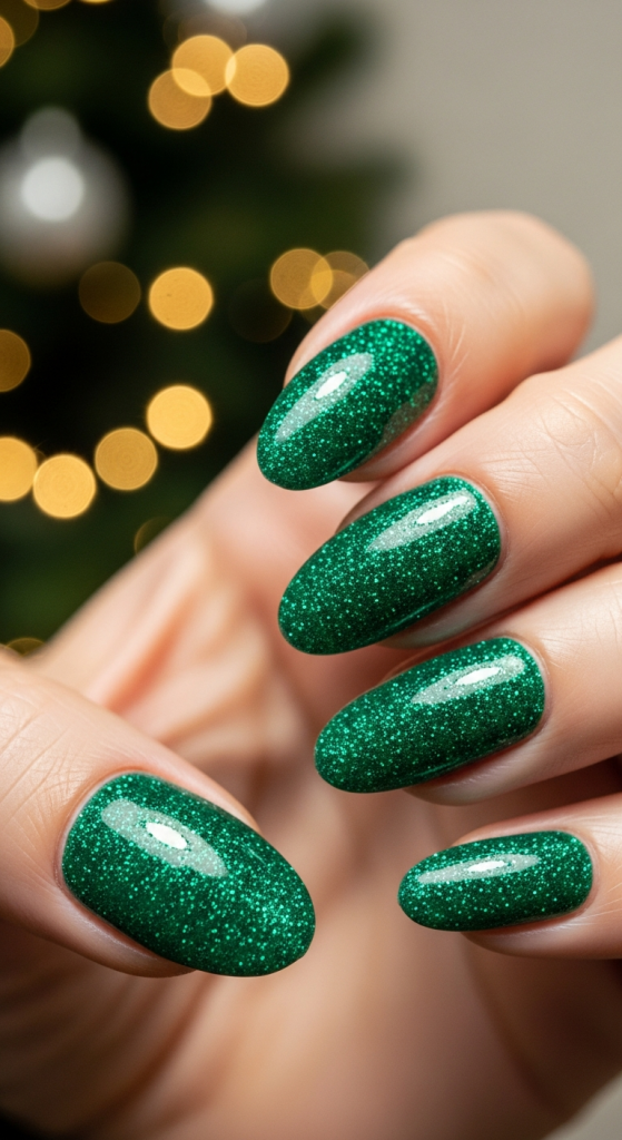 Green Glitter Holiday Nails
