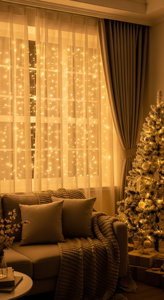 Hang Curtain String Lights Behind Sheer Drapes