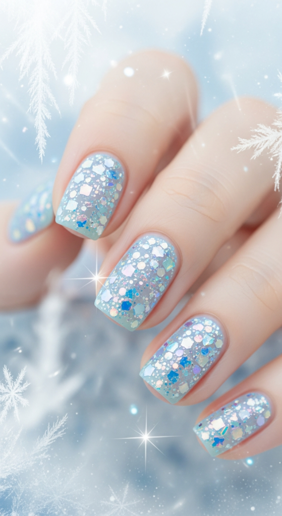 Icy Fairy-Tale Glitter Nails