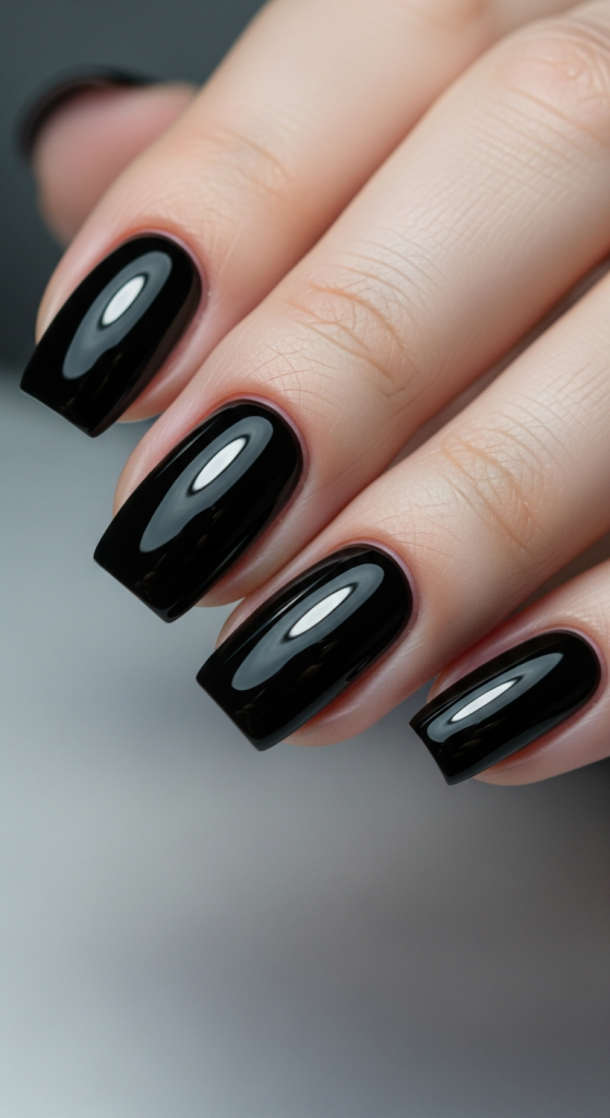 Jet Black Short Nails