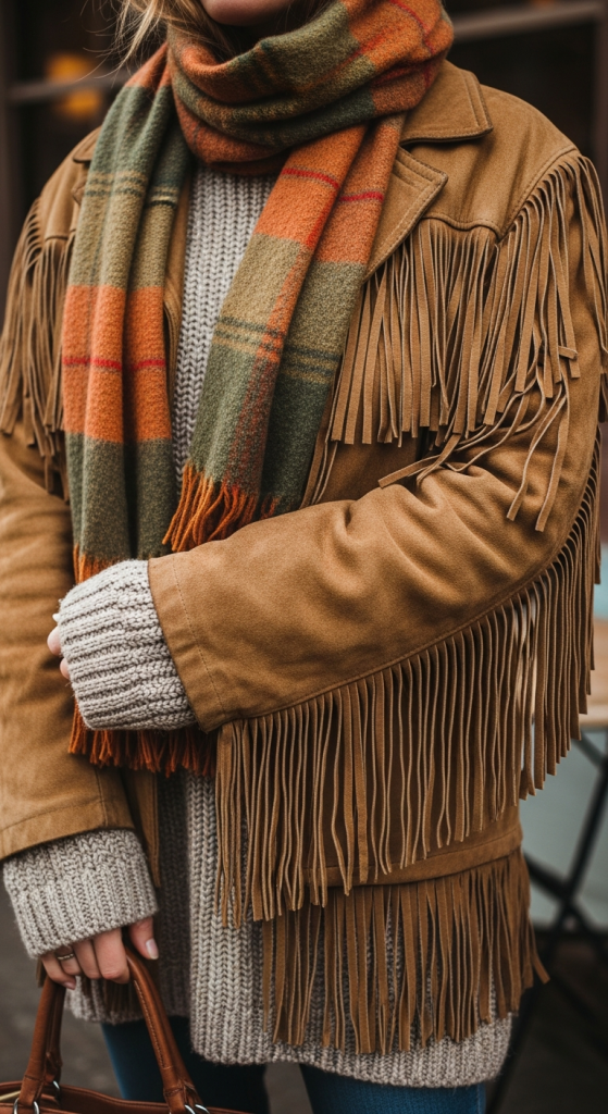 Layered Fringe Jacket With Scarf