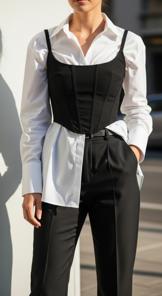 Layered Over A White Button-Down Shirt