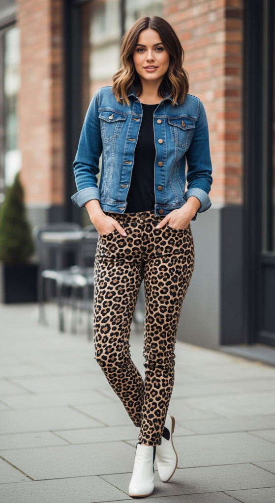 Leopard Jeans With A Denim Jacket