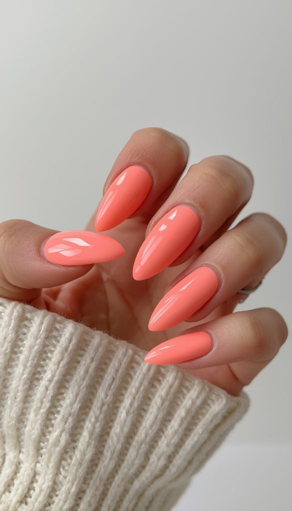 Light Coral Almond Nails