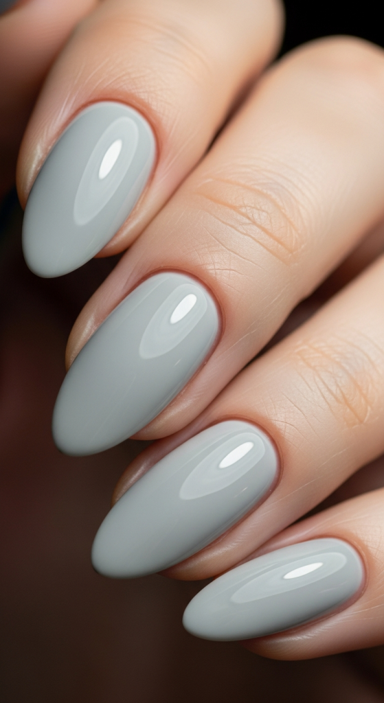 Light Grey Almond Nails