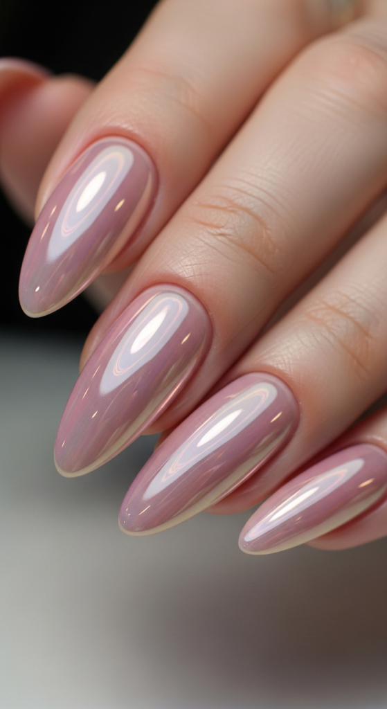 Light Pink Chrome Almond Nails