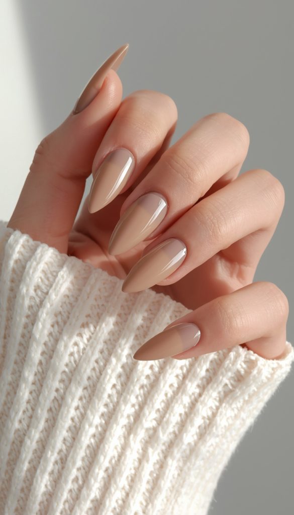 Light Taupe Ombre Almond Nails