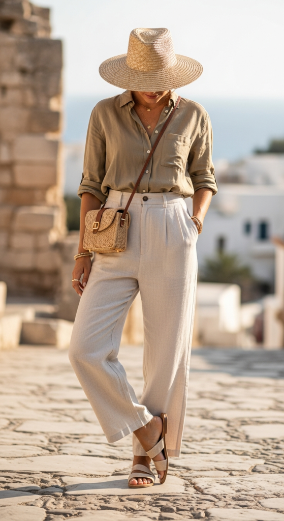 Linen Button-Down And Wide-Leg Pants