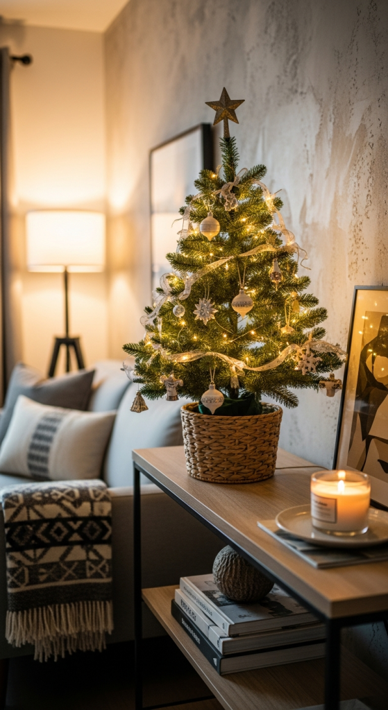 Mini Christmas Tree on a Console Table
