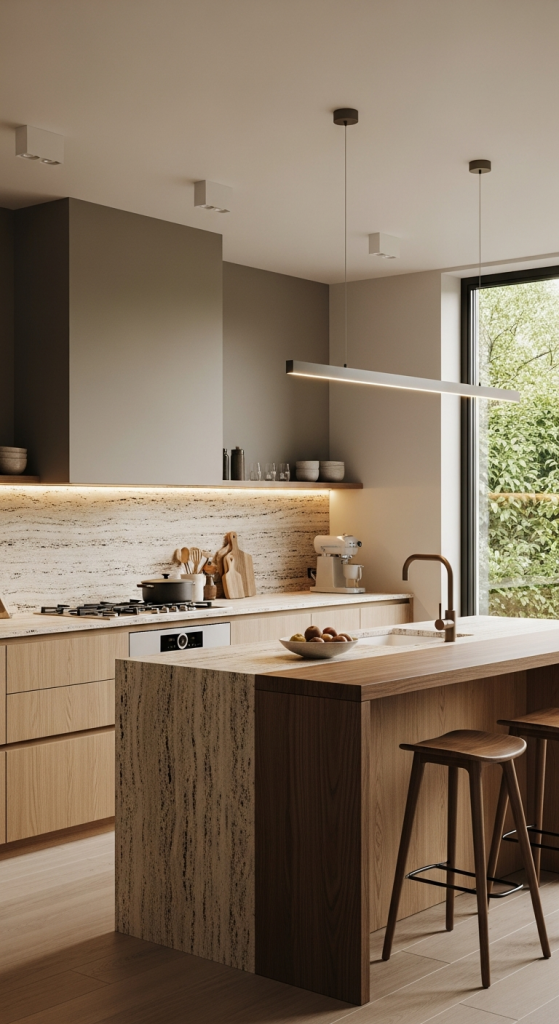 Minimalist Kitchen Layout with Natural Finishes