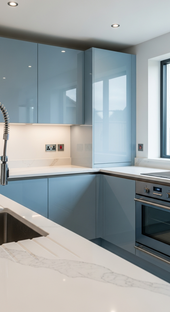 Modern Light Blue Glossy Cabinets