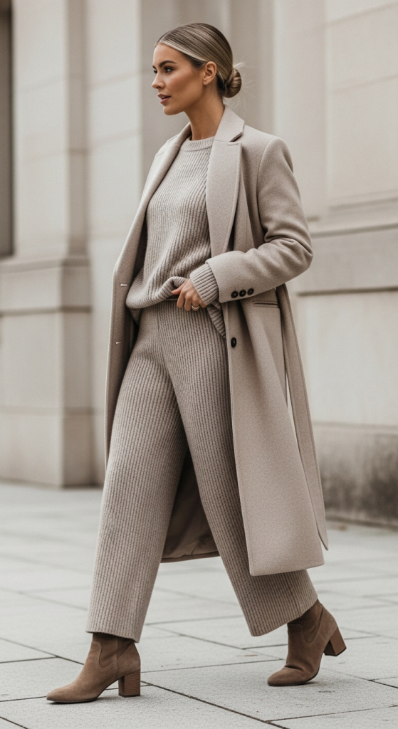 Monochrome Beige Set With Long Coat