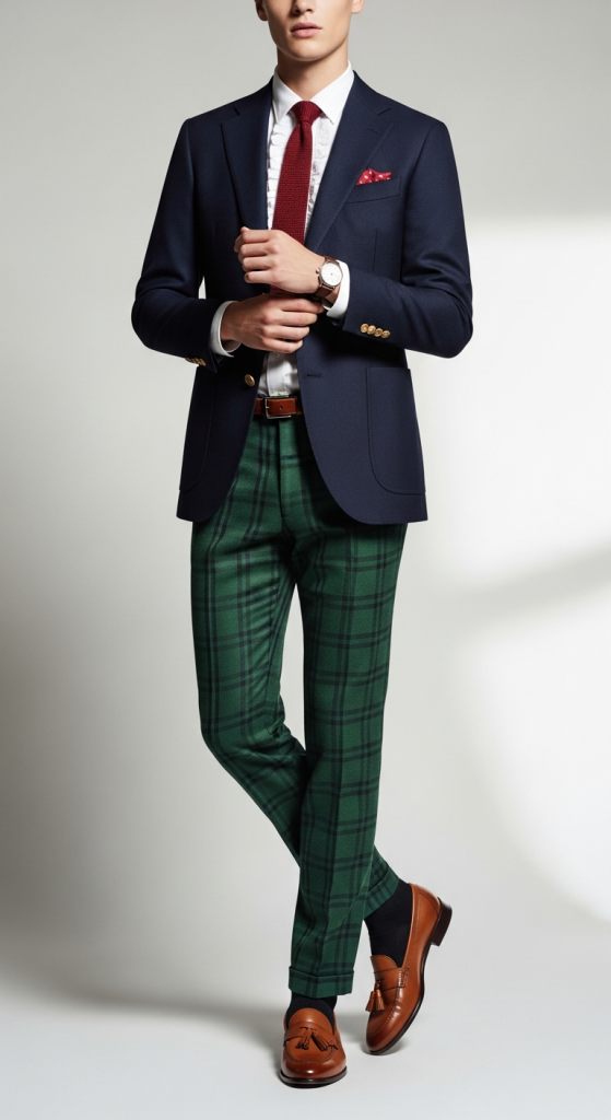 Navy Blazer With Green Plaid Pants