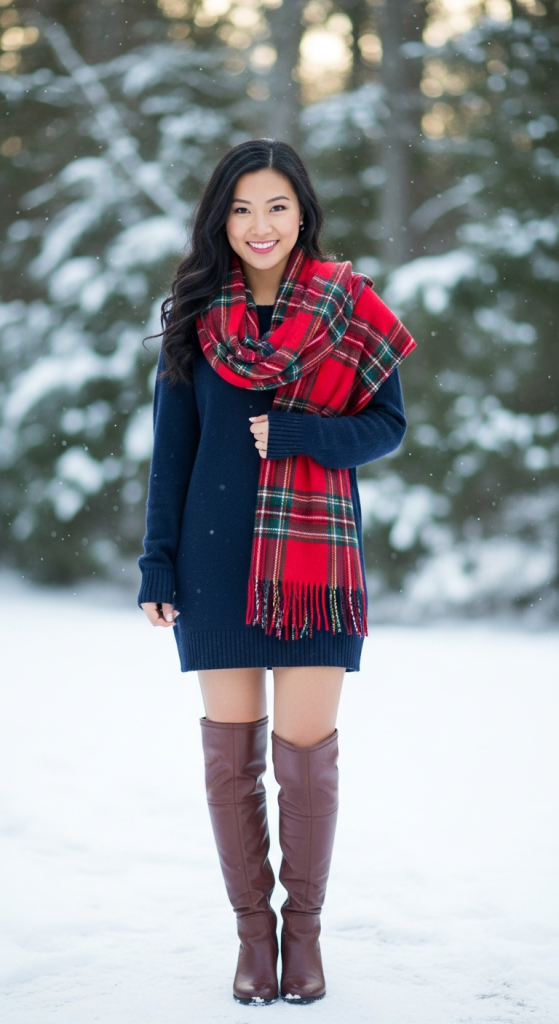Navy Sweater Dress With Knee-High Boots
