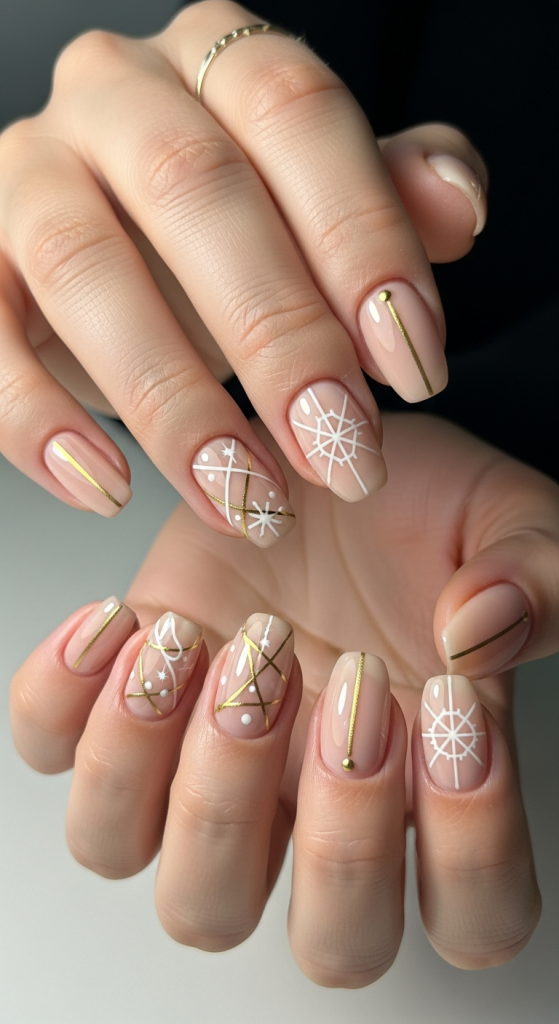 Neutral Nails With Minimal Line Art