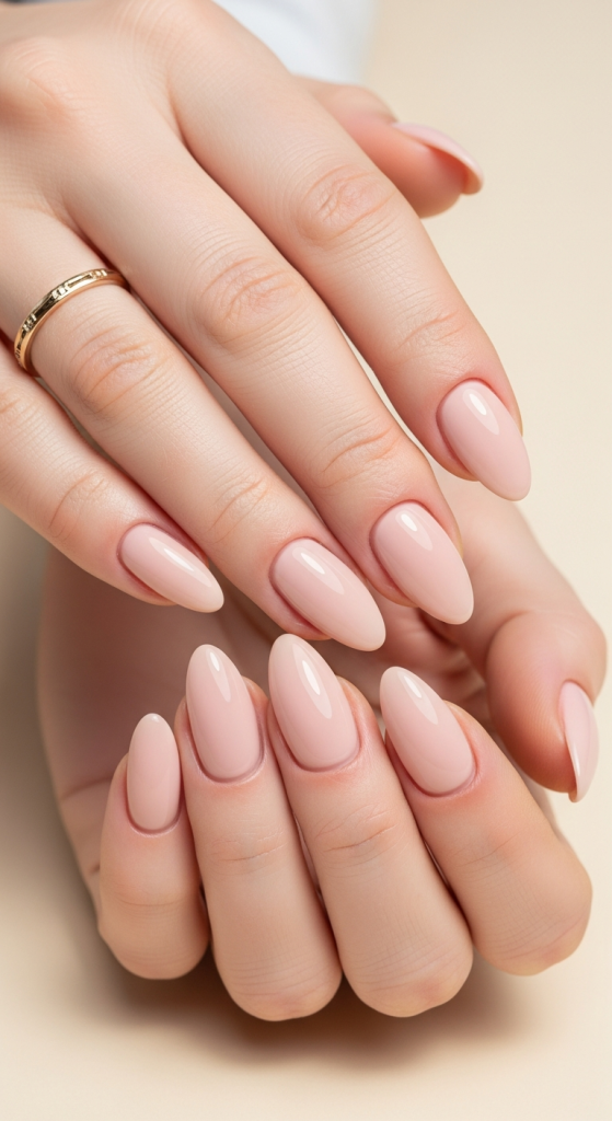 Neutral Pink Almond Nails