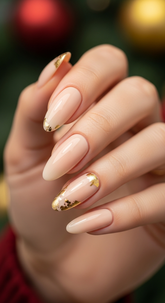 Nude Nails with Gold Foil Accents